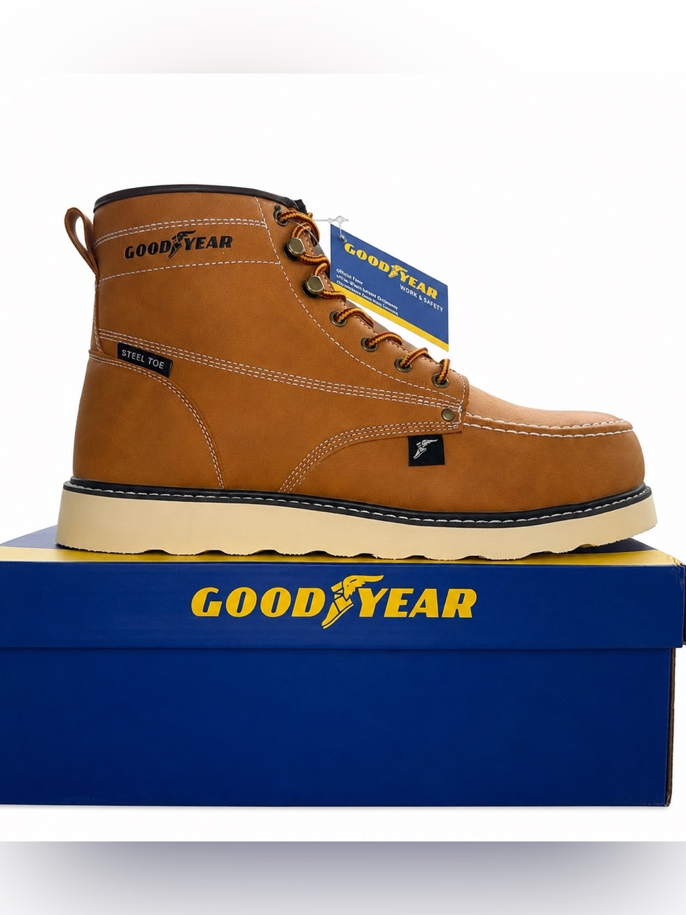 Men's 11W Steel Toe Work Boots Slip Resistant Safety Boot Wheat Wide Goodyear ST